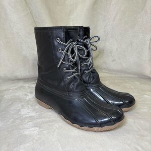Black Lace-Up Rain Duck Boots